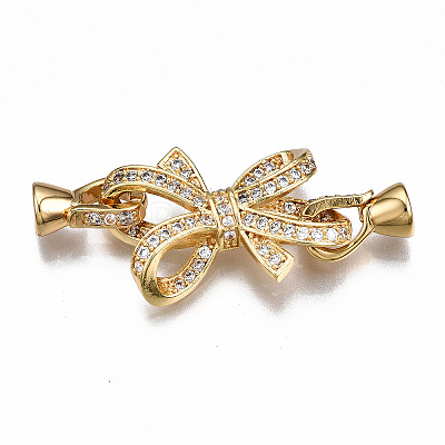 Brass Micro Pave Clear Cubic Zirconia Fold Over Clasps X-KK-T063-104G-NF-1