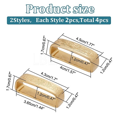 4Pcs 2 Style Brass Loop Keepers KK-WR0001-09-1