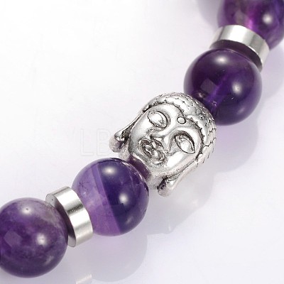 Buddha Head Gemstone Beaded Stretch Bracelets BJEW-JB01864-01-1