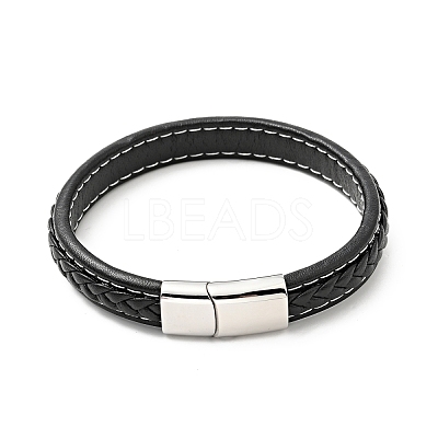 Cowhide Braided Flat Cord Bracelet with 304 Stainless Steel Magnetic Clasps BJEW-H552-01P-01-1