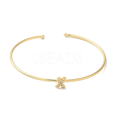 Rack Plating Brass Micro Pave Clear Cubic Zirconia Letter Open Cuff Bangles BJEW-A018-01G-X-1