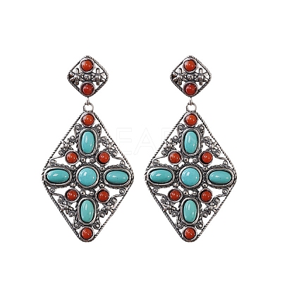 Synthetic Turquoise Dangle Stud Earrings EJEW-C178-06B-1