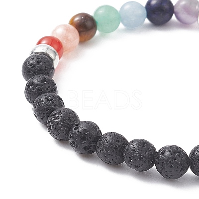 Natural Mixed Gemstone Round Beaded Stretch Bracelets with Alloy Charms BJEW-JB09403-1