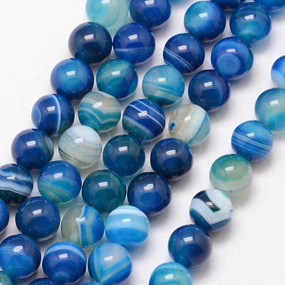 Natural Striped Agate/Banded Agate Bead Strands X-G-K166-13-8mm-06-1