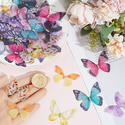 60Pcs 12 Styles 3D Gauze Butterfly Ornament Accessories FIND-SP0020-64C-1