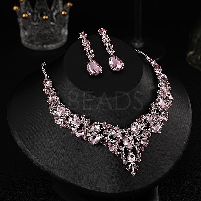 Teardrop Alloy Rhinestone Pendant Necklaces & Stud Dangle Earrings Sets WGA4CA9-04-1