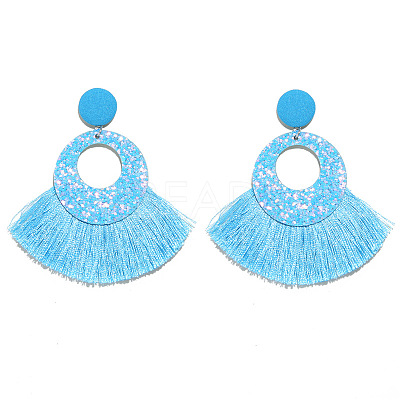 Bohemian Style Acrylic & Polyester Fan Tassel Stud Earrings FS-WGB5BEF-05-1