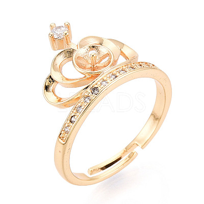 Crown Brass Micro Pave Clear Cubic Zirconia Adjustable Ring Settings KK-T076-29G-1