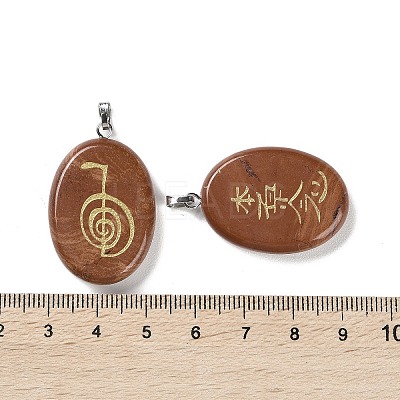 4Pcs 4 Styles Natural Red Jasper Usui Reiki Symbols Pendants G-G104-05-1