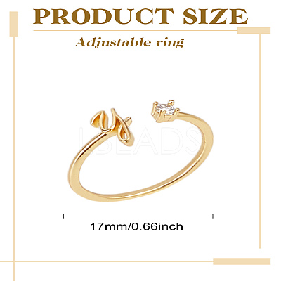 1Pc Letter Brass Rhinestone Open Cuff Rings for Women AJEW-LP0004-47Y-G-1