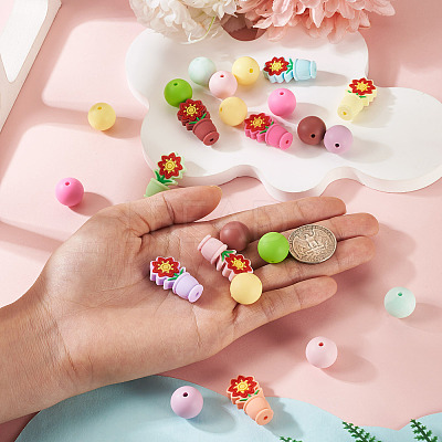 24Pcs 16 Styles Silicone Beads SIL-TA0003-03-1