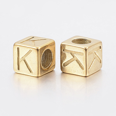 304 Stainless Steel Large Hole Letter European Beads STAS-H428-01G-K-1