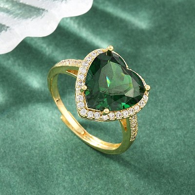 Heart Brass Micro Pave Cubic Zirconia Cuff Open Rings for Women CU-CBA0A21-02G-04-1