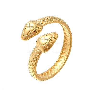 304 Stainless Steel Double Snake Open Cuff Rings RJEW-M072-07G-1