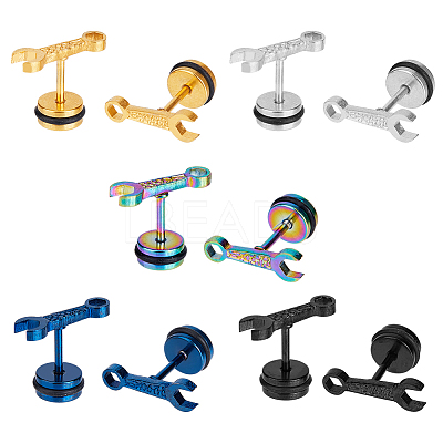 10Pcs 5 Colors Stainless Steel Spanner Tool Stud Earrings for Men EJEW-FI0001-82-1