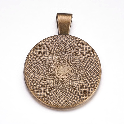 Flat Round Alloy Pendant Cabochon Settings PALLOY-A15654-AB-1