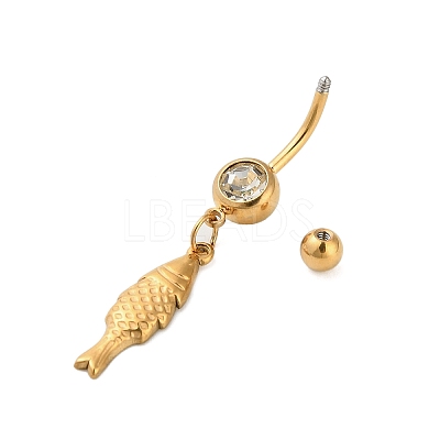 304 Stainless Steel Crystal Rhinestone Carved Barbell Dangle Belly Rings LS-STAS-C147-18B-G-1
