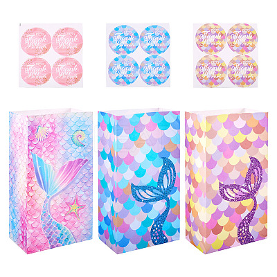 12Pcs 3 Styles Folding Mermaid Tail Print Paper Candy Gift Bags ABAG-TA0001-34-1