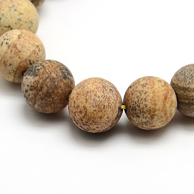 Frosted Natural Picture Jasper Round Bead Strands G-M064-10mm-05-1
