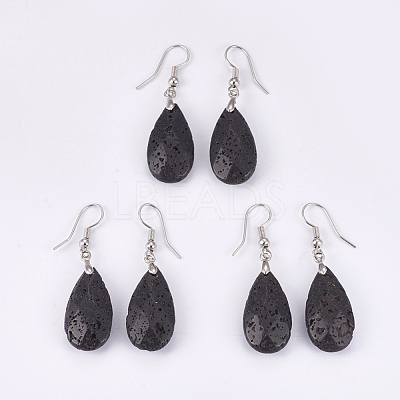 Natural Lava Rock Dangle Earrings EJEW-P150-A010-1