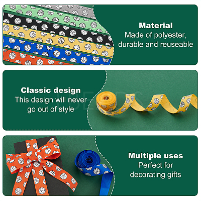 6 Rolls 6 Colors Polyester Volleyball Printed Grosgrain Ribbon OCOR-HY0002-25-1