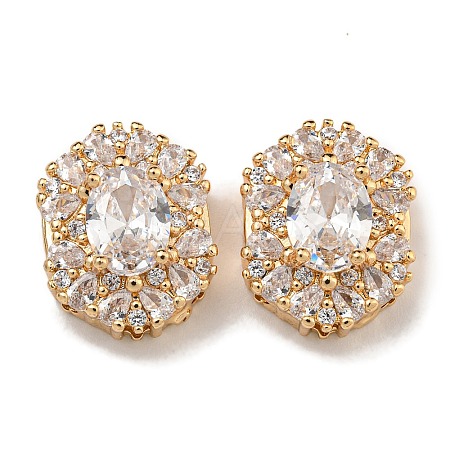 Oval Brass Micro Pave Cubic Zirconia Beads KK-U037-04G-02-1