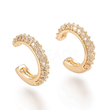 Brass Micro Pave Clear Cubic Zirconia Cuff Earrings X-EJEW-M195-07G-1