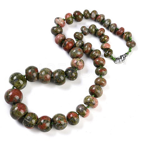 Natural Unakite Rondelle Graduated Beaded Necklaces for Women Men NJEW-K388-02G-1