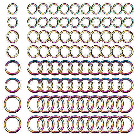 SUNNYCLUE 200Pcs 4 Styles Rainbow Color Stainless Steel Open Jump Rings STAS-SC0003-96-1
