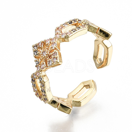 Brass Micro Pave Clear Cubic Zirconia Cuff Rings RJEW-S045-023G-NR-1