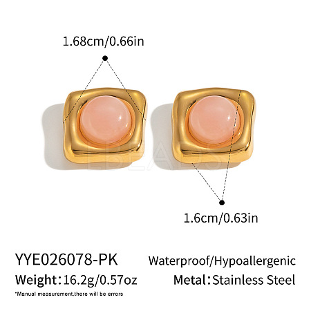 304 Stainless Steel Natural Rose Quartz Stud Earrings for Women OU7519-4-1