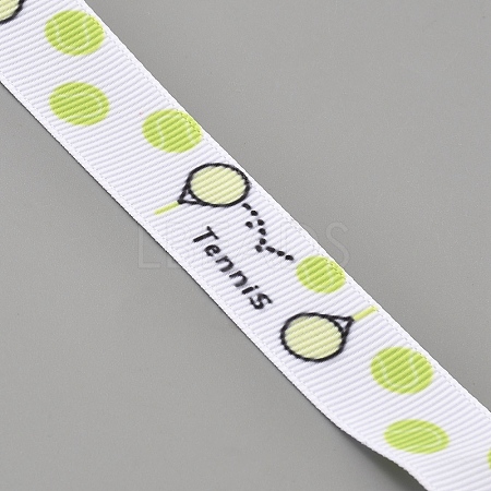 5 Yards Tennis Print Polyester Grosgrain Ribbon OCOR-WH0085-64C-1