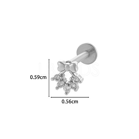 Bowknot 316L Surgical Stainless Steel Clear Cubic Zirconia 17 Gauge Internally Threaded Labrets WGBD99E-12-1