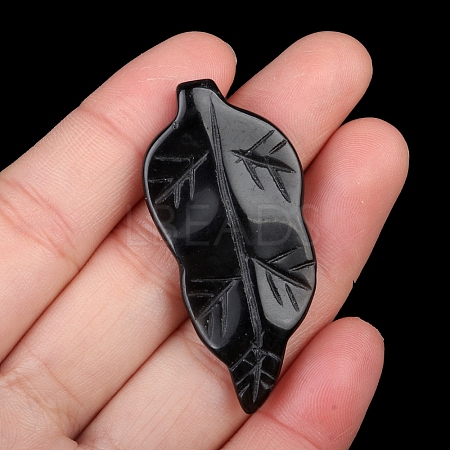 Natural Obsidian Carved Healing Leaf Stone PW-WG31545-12-1