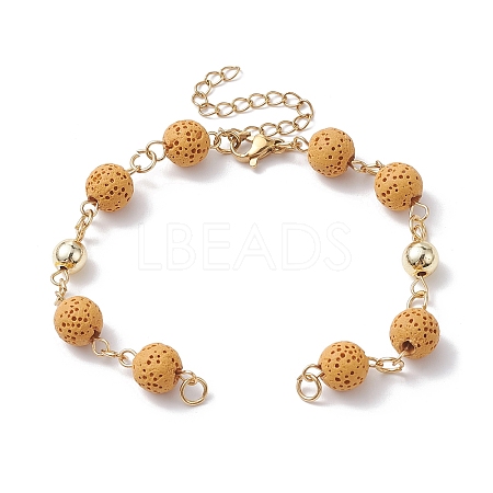 Dyed Natural Lava Rock Round Beaded Chain Bracelet Making AJEW-JB01206-02-1