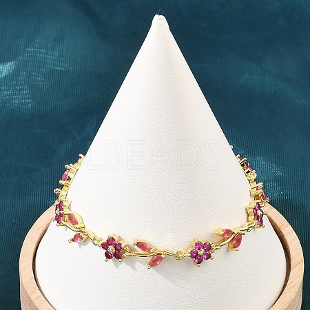 Brass Pave Cubic Zirconia Flower Link Chain Bracelets for Women KK-CBA68DA-14G-04-1