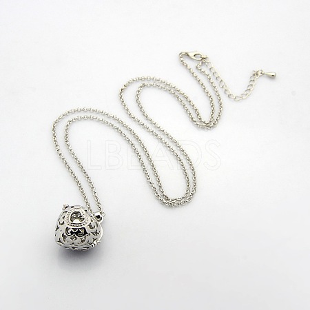 Trendy Women's Long Rolo Chain Brass Heart Cage Locket Pendant Necklaces X-NJEW-L074-09-1
