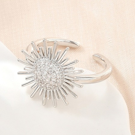 Sun Brass Micro Pave Cubic Zirconia Cuff Open Rings for Women CU-CBA0A21-05P-1