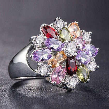 Cubic Zirconia Flower Finger Ring PW-WG24646-05-1