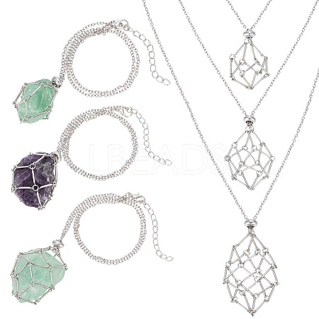 12Pcs 3 Styles Alloy Empty Macrame Pouch Pendant Iron Cable Chain Slider Necklace Making NJEW-GO0001-25-1
