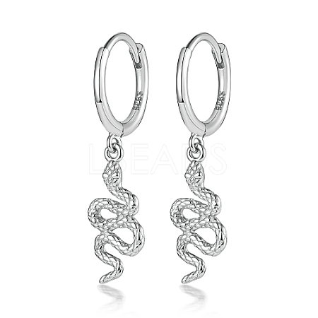 Rhodium Plated 925 Sterling Silver Snake Dangle Hoop Earrings YL4758-1-1
