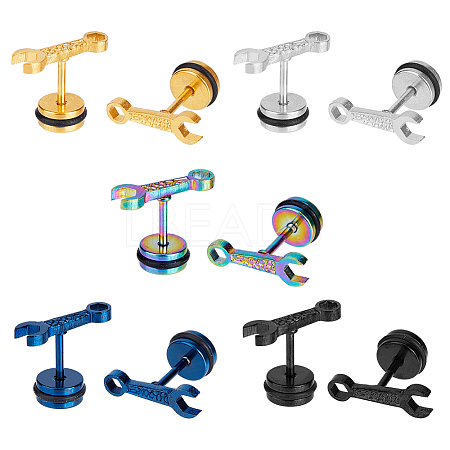 10Pcs 5 Colors Stainless Steel Spanner Tool Stud Earrings for Men EJEW-FI0001-82-1