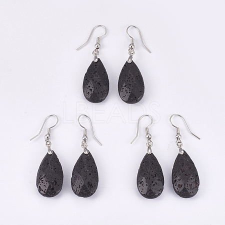 Natural Lava Rock Dangle Earrings EJEW-P150-A010-1