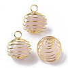 Iron Wrap-around Spiral Bead Cage Pendants IFIN-R239-15G-1