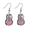 Natural Rose Quartz Owl Dangle Earrings EJEW-A092-08P-04-2