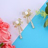 Clear Cubic Zirconia Bowknot Dangle Stud Earrings with Imitation Pearl Beaded JE1094A-4