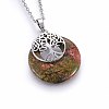 Natural Unakite Flat Round Pendants G-I357-A07-1