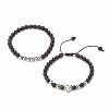 2Pcs 2 Style Natural Obsidian & Synthetic Hematite Braided Bead Bracelets Set with Cubic Zirconia Leopard BJEW-JB08119-03-4