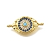 Brass Micro Pave Blue & Clear Cubic Zirconia Eye Connector Charms KK-D295-24G-1