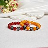 Dark Orange Natural Yellow Jade Round Beaded Stretch Bracelet BJEW-SW00077-07-6